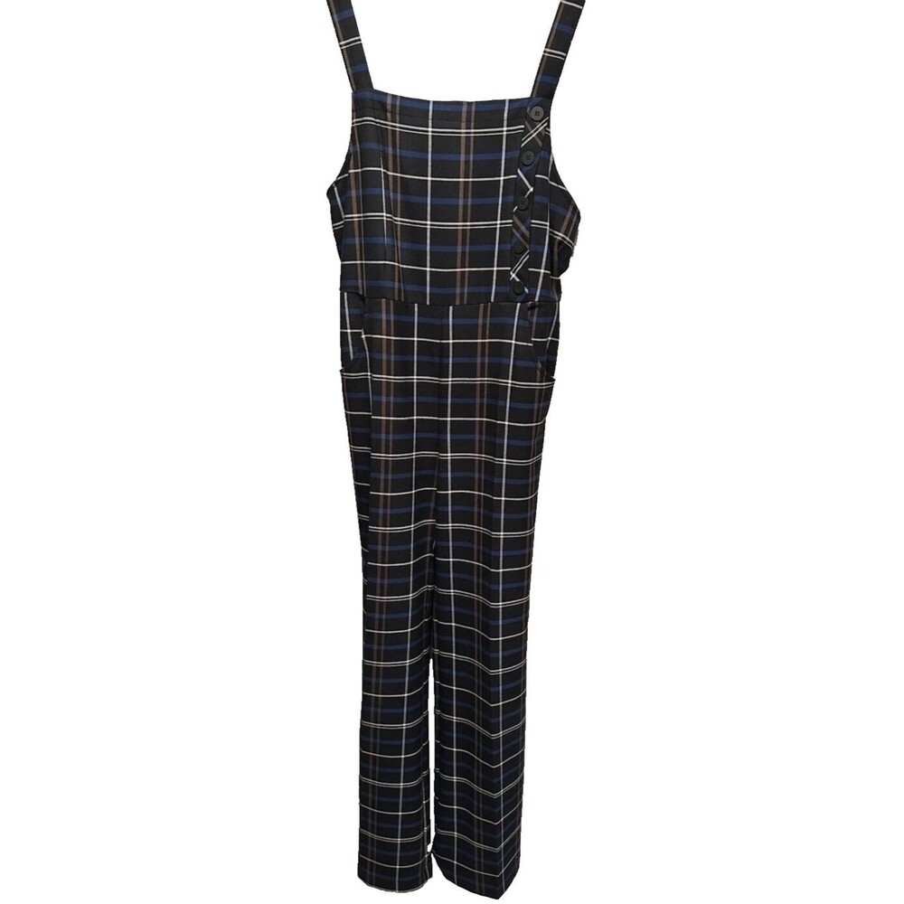 Zara Women Plaid Wide Leg Jumper Overall Black & Blue Size XS (oversized) Womens